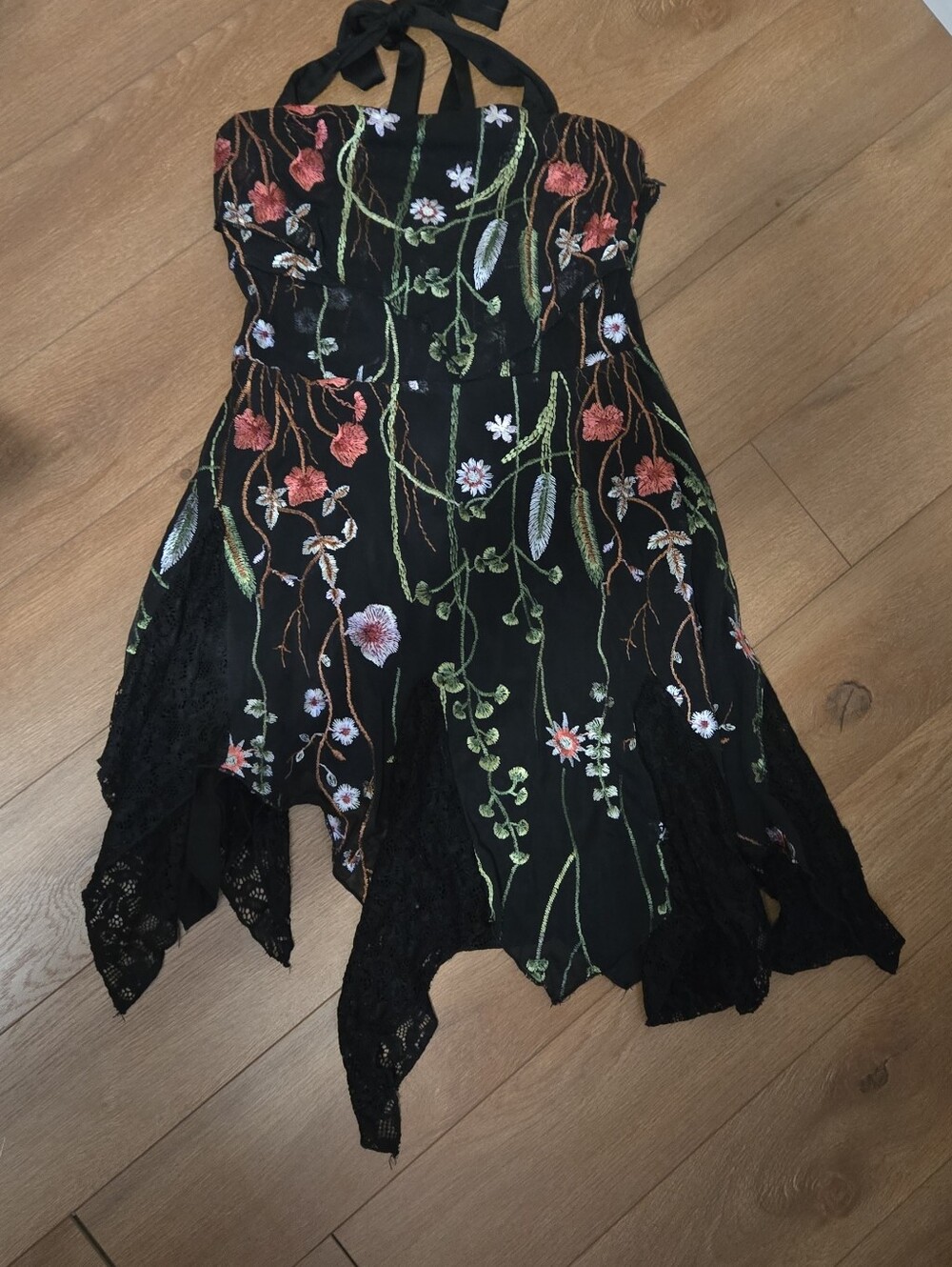 iHeartRaves Black Floral Embroidered Mini Dress - Picture 3 of 3